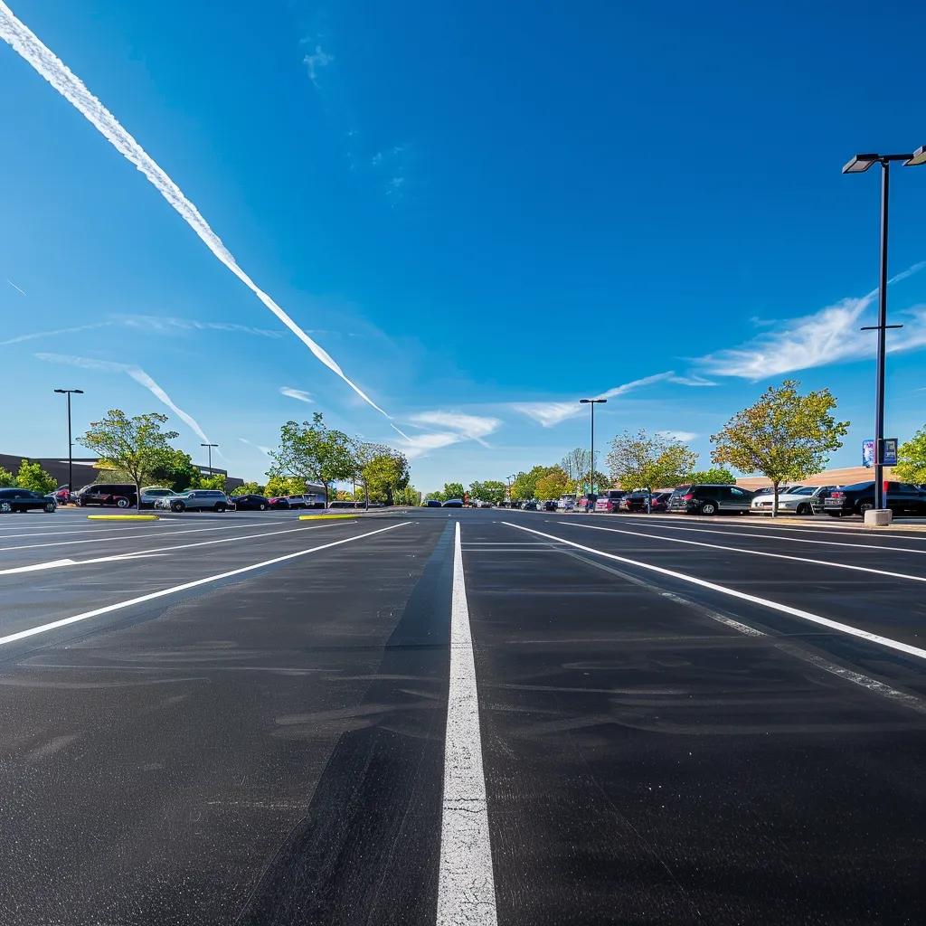 Freshly sealcoated parking lot in Oklahoma City with clear striping and vibrant curb appeal