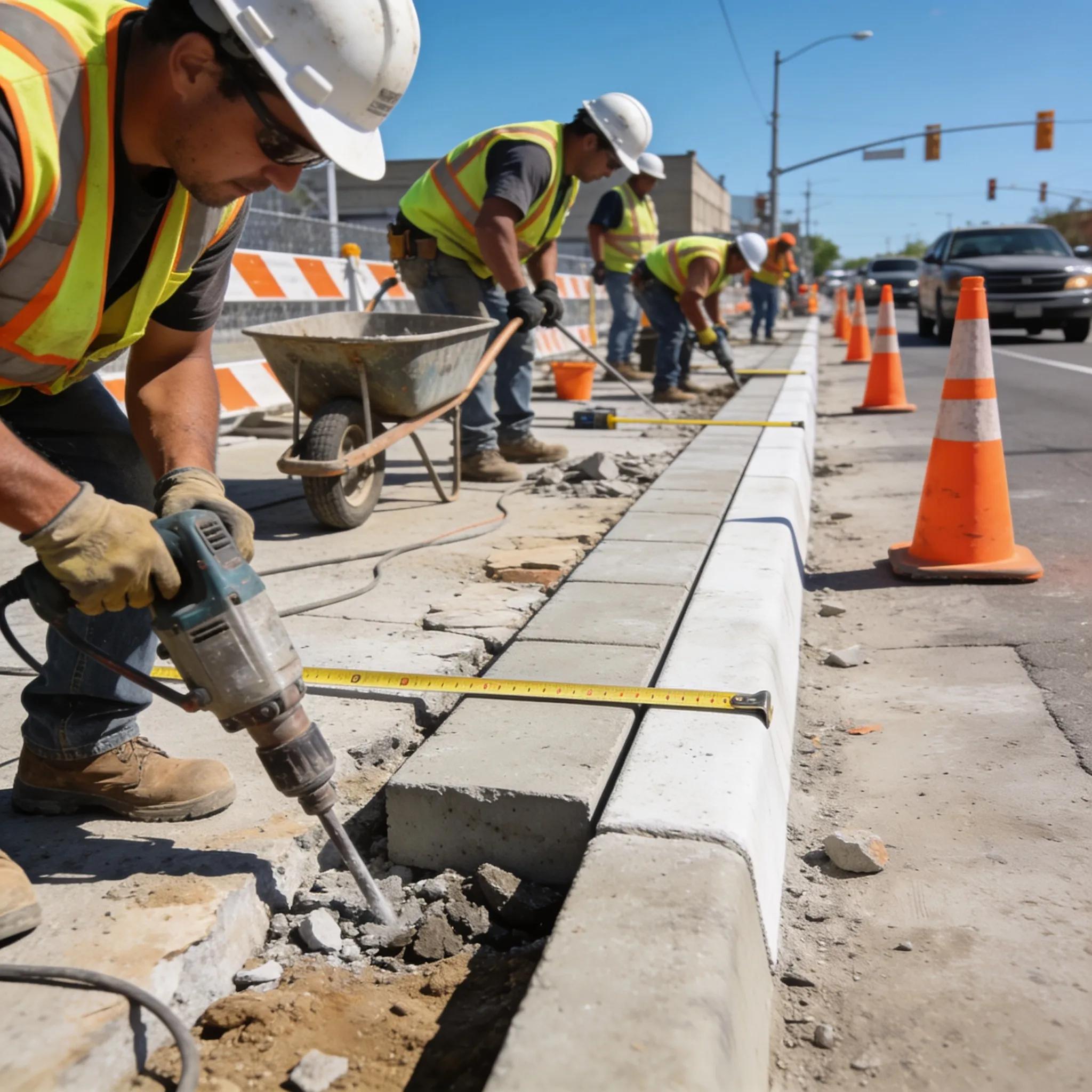 Professional concrete curb replacement in Oklahoma City highlighting skilled workers and construction activity